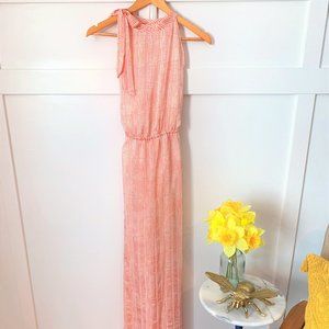 Banana Republic, coral and white silk, maxi dress